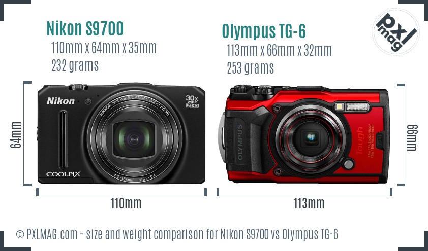 Nikon S9700 vs Olympus TG-6 size comparison