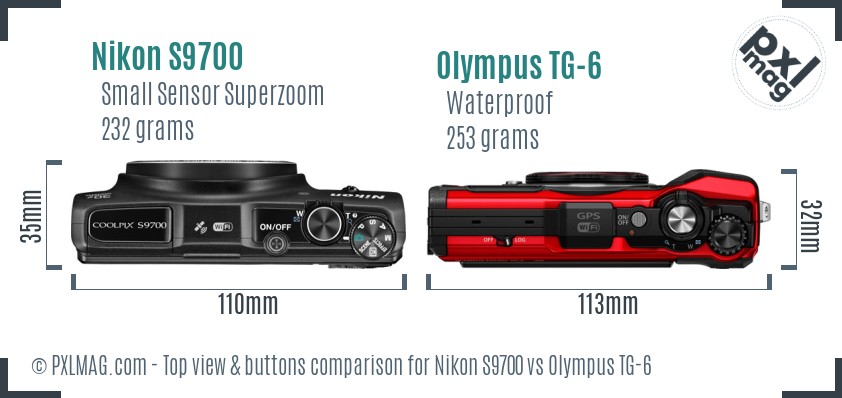 Nikon S9700 vs Olympus TG-6 top view buttons comparison