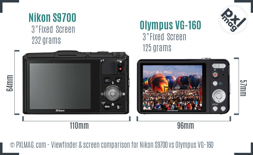 Nikon S9700 vs Olympus VG-160 Screen and Viewfinder comparison
