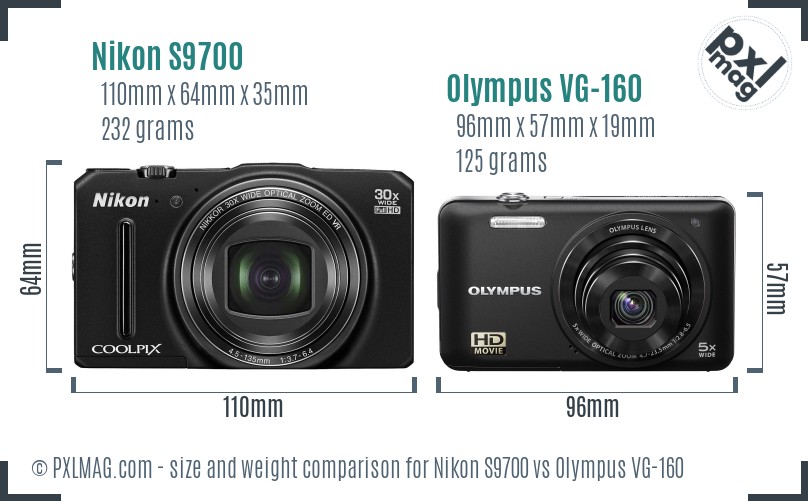 Nikon S9700 vs Olympus VG-160 size comparison