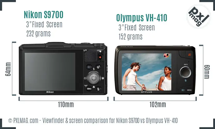 Nikon S9700 vs Olympus VH-410 Screen and Viewfinder comparison