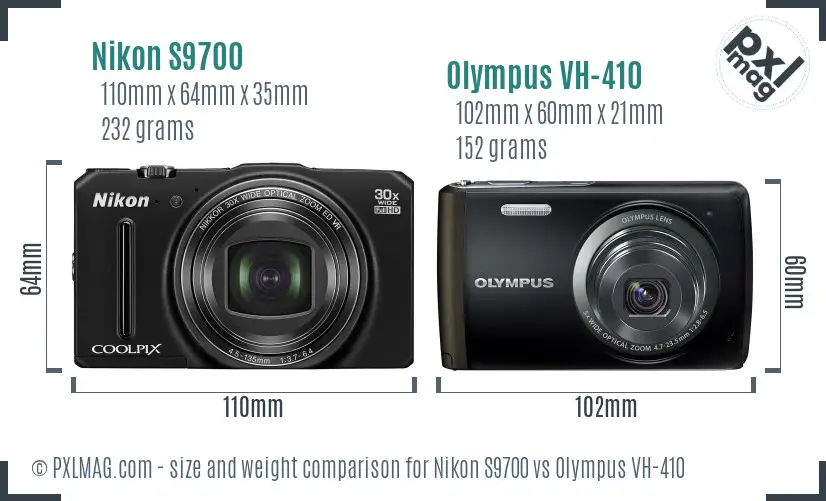 Nikon S9700 vs Olympus VH-410 size comparison