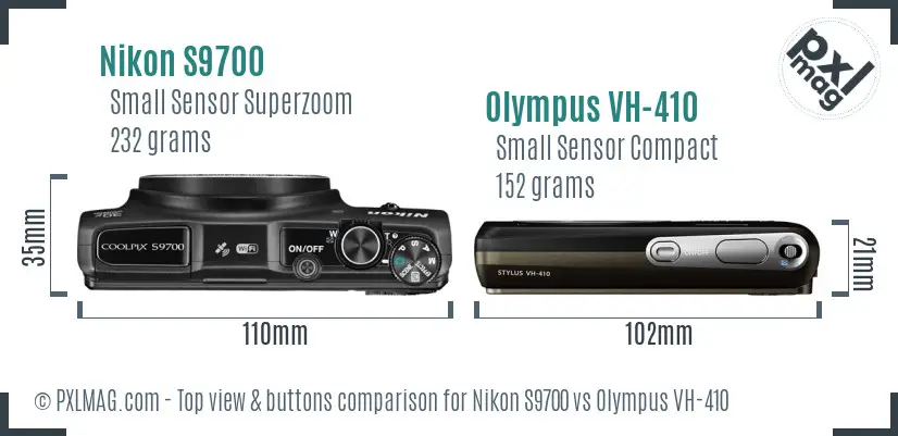 Nikon S9700 vs Olympus VH-410 top view buttons comparison