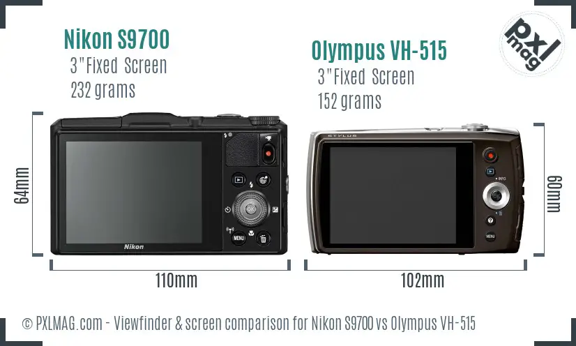 Nikon S9700 vs Olympus VH-515 Screen and Viewfinder comparison