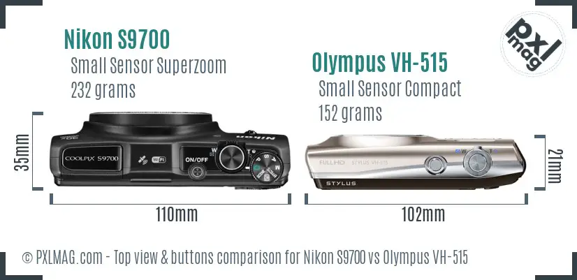 Nikon S9700 vs Olympus VH-515 top view buttons comparison