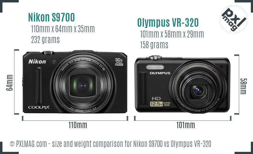 Nikon S9700 vs Olympus VR-320 size comparison