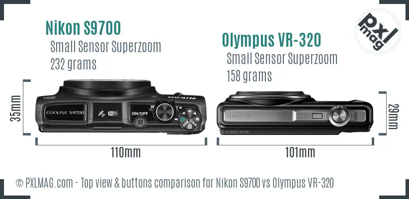 Nikon S9700 vs Olympus VR-320 top view buttons comparison