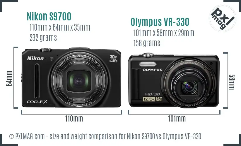 Nikon S9700 vs Olympus VR-330 size comparison
