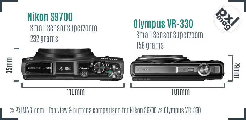 Nikon S9700 vs Olympus VR-330 top view buttons comparison