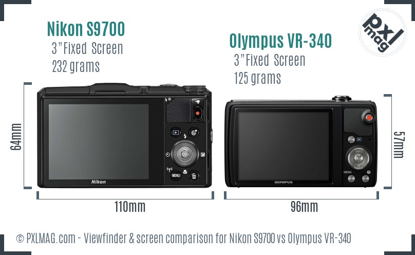 Nikon S9700 vs Olympus VR-340 Screen and Viewfinder comparison