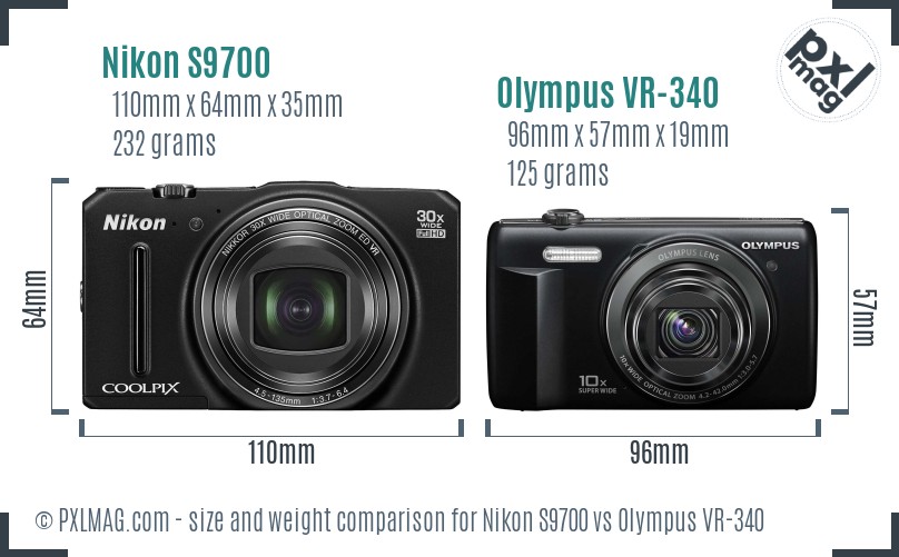 Nikon S9700 vs Olympus VR-340 size comparison