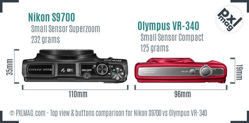 Nikon S9700 vs Olympus VR-340 top view buttons comparison
