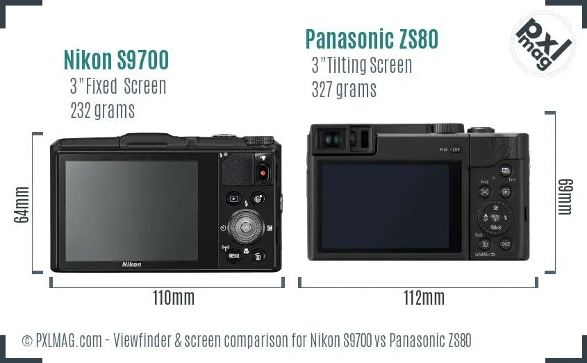Nikon S9700 vs Panasonic ZS80 Screen and Viewfinder comparison