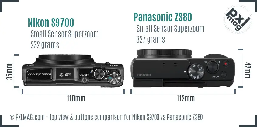 Nikon S9700 vs Panasonic ZS80 top view buttons comparison