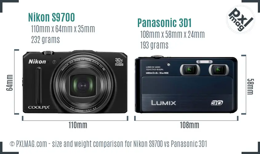 Nikon S9700 vs Panasonic 3D1 size comparison