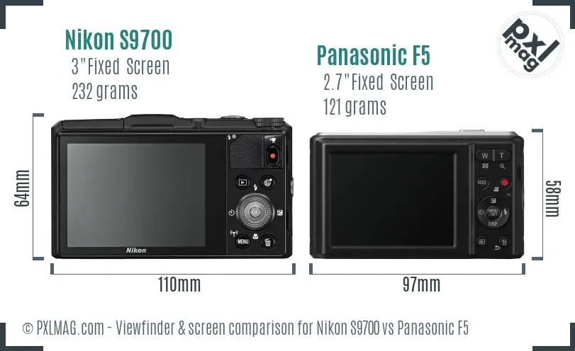 Nikon S9700 vs Panasonic F5 Screen and Viewfinder comparison