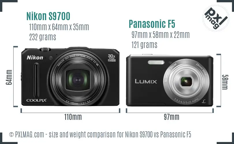 Nikon S9700 vs Panasonic F5 size comparison