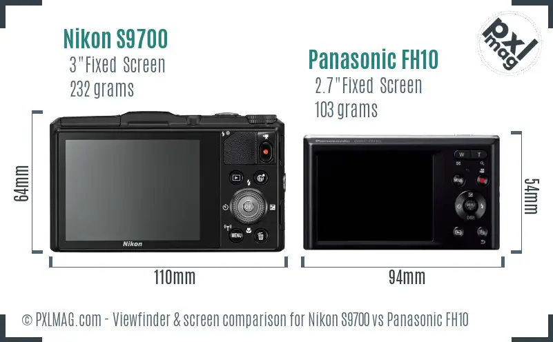 Nikon S9700 vs Panasonic FH10 Screen and Viewfinder comparison