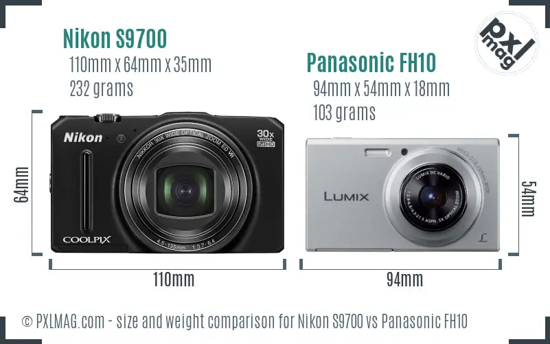 Nikon S9700 vs Panasonic FH10 size comparison