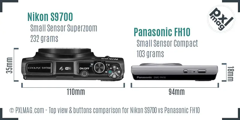 Nikon S9700 vs Panasonic FH10 top view buttons comparison