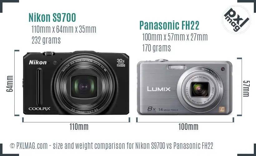Nikon S9700 vs Panasonic FH22 size comparison Nikon S9700 vs Panasonic FH22 size comparison