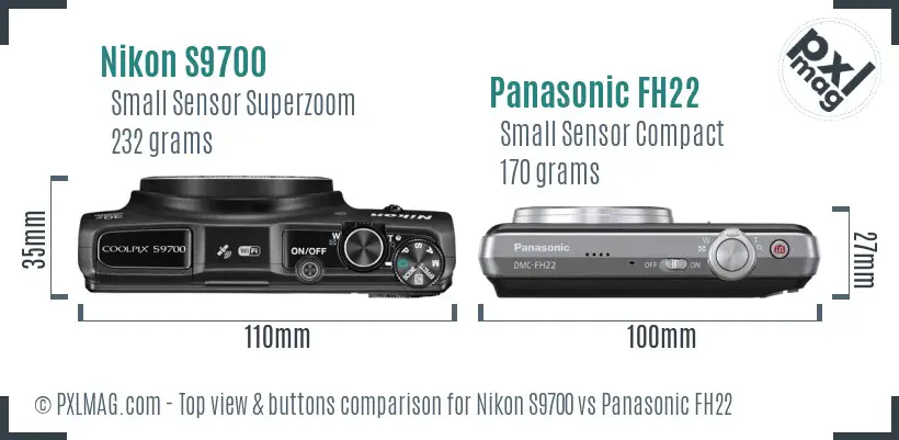 Nikon S9700 vs Panasonic FH22 top view buttons comparison Nikon S9700 vs Panasonic FH22 top view buttons comparison