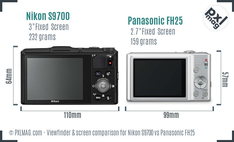 Nikon S9700 vs Panasonic FH25 Screen and Viewfinder comparison