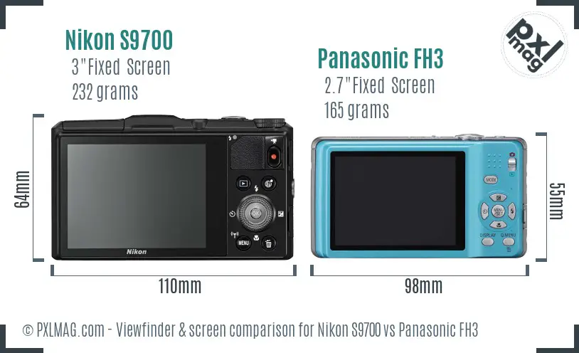 Nikon S9700 vs Panasonic FH3 Screen and Viewfinder comparison