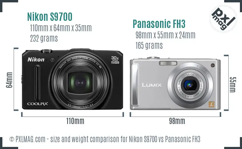 Nikon S9700 vs Panasonic FH3 size comparison