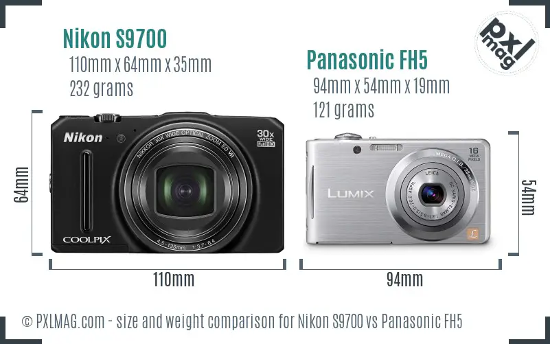 Nikon S9700 vs Panasonic FH5 size comparison