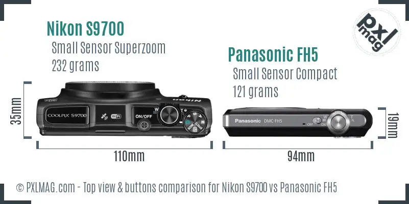 Nikon S9700 vs Panasonic FH5 top view buttons comparison