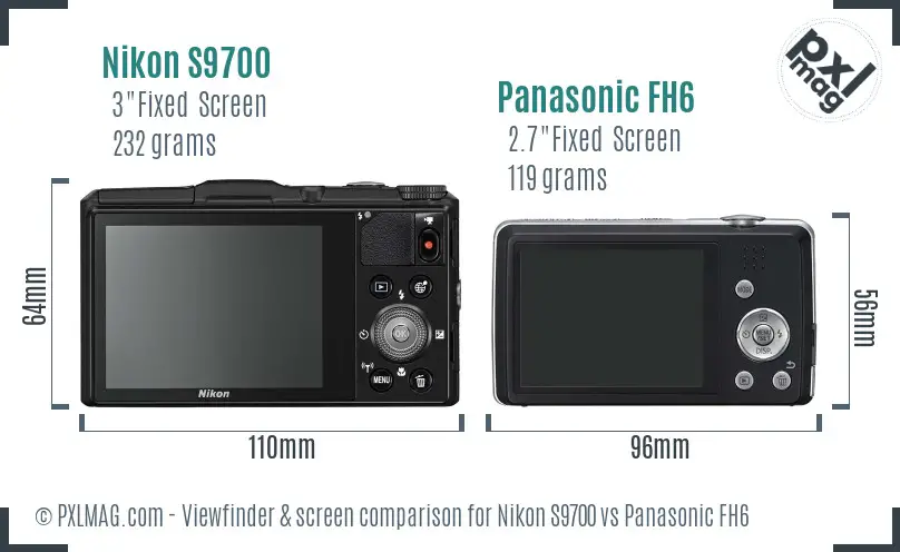 Nikon S9700 vs Panasonic FH6 Screen and Viewfinder comparison