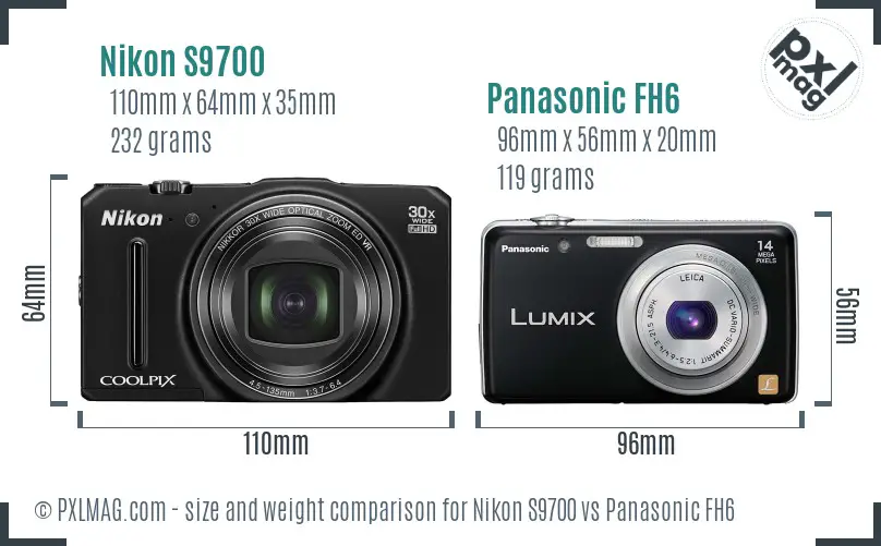 Nikon S9700 vs Panasonic FH6 size comparison