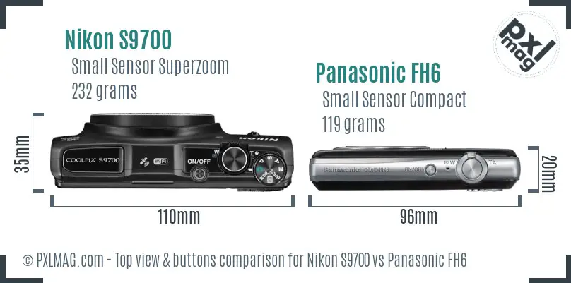 Nikon S9700 vs Panasonic FH6 top view buttons comparison