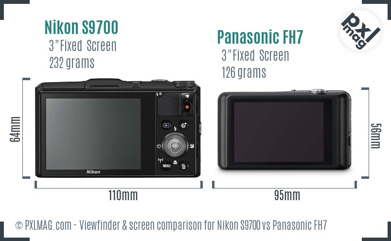 Nikon S9700 vs Panasonic FH7 Screen and Viewfinder comparison