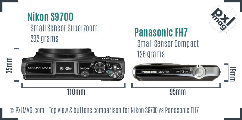 Nikon S9700 vs Panasonic FH7 top view buttons comparison