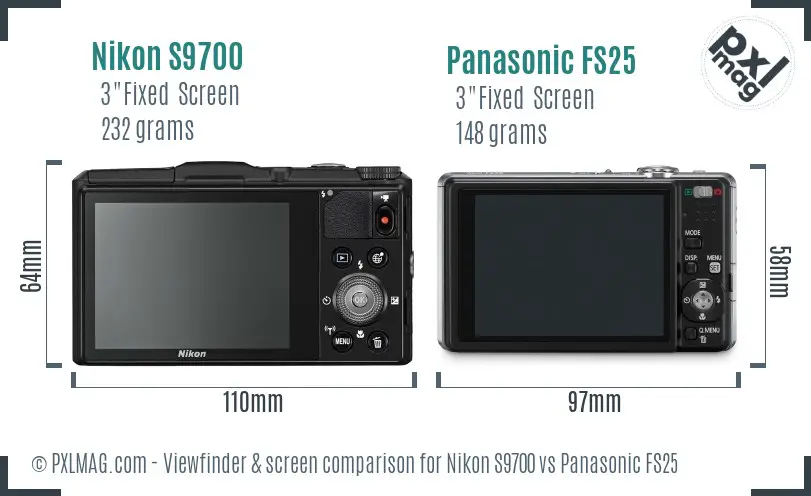 Nikon S9700 vs Panasonic FS25 Screen and Viewfinder comparison
