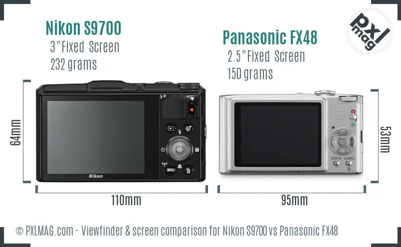 Nikon S9700 vs Panasonic FX48 Screen and Viewfinder comparison