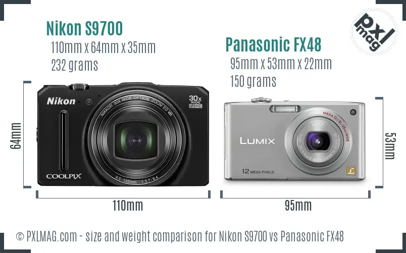 Nikon S9700 vs Panasonic FX48 size comparison