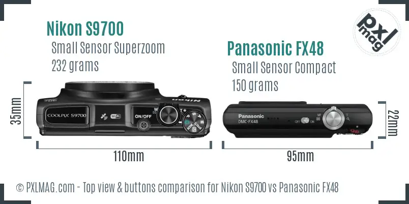 Nikon S9700 vs Panasonic FX48 top view buttons comparison