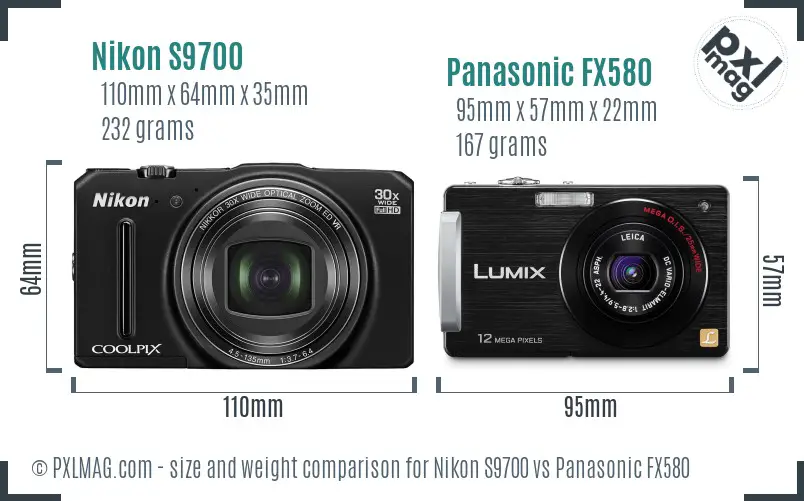 Nikon S9700 vs Panasonic FX580 size comparison Nikon S9700 vs Panasonic FX580 size comparison