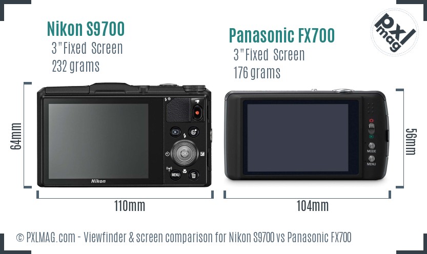 Nikon S9700 vs Panasonic FX700 Screen and Viewfinder comparison