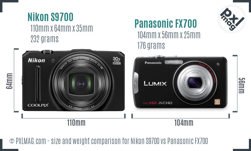 Nikon S9700 vs Panasonic FX700 size comparison
