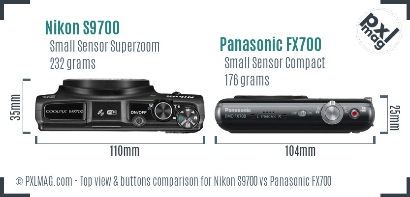 Nikon S9700 vs Panasonic FX700 top view buttons comparison