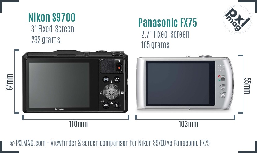 Nikon S9700 vs Panasonic FX75 Screen and Viewfinder comparison