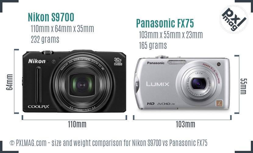 Nikon S9700 vs Panasonic FX75 size comparison