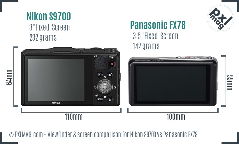 Nikon S9700 vs Panasonic FX78 Screen and Viewfinder comparison