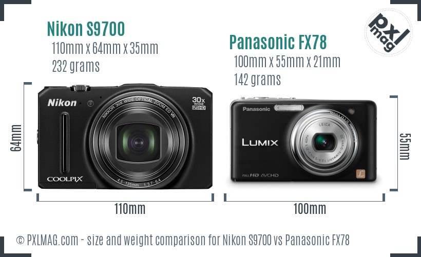 Nikon S9700 vs Panasonic FX78 size comparison