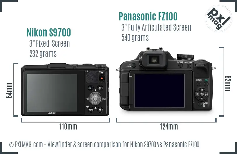 Nikon S9700 vs Panasonic FZ100 Screen and Viewfinder comparison