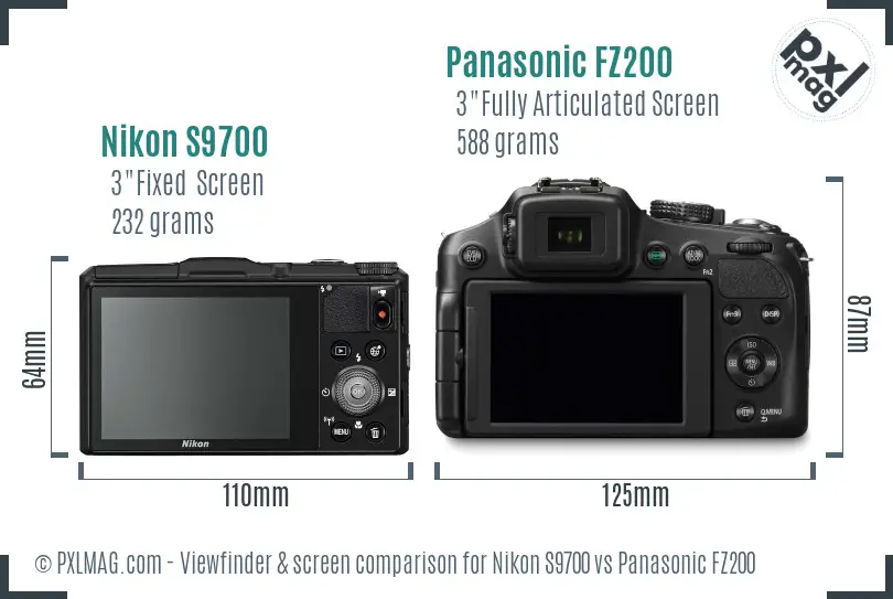 Nikon S9700 vs Panasonic FZ200 Screen and Viewfinder comparison